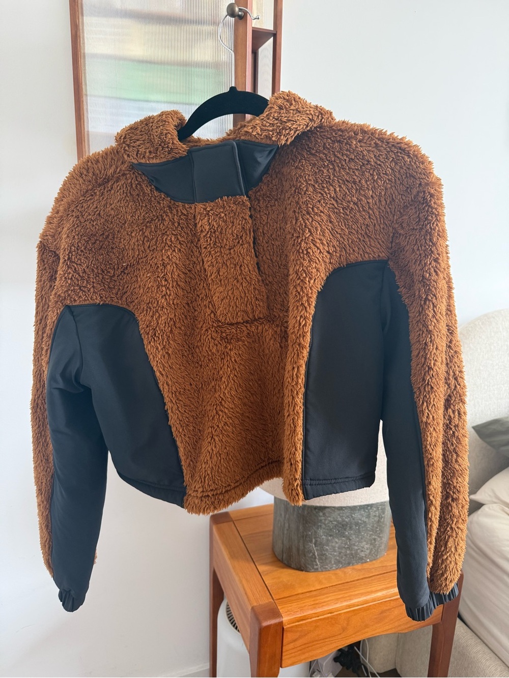 Women’s Brown Sherpa Hoodie and Pant matching set with Black Panels